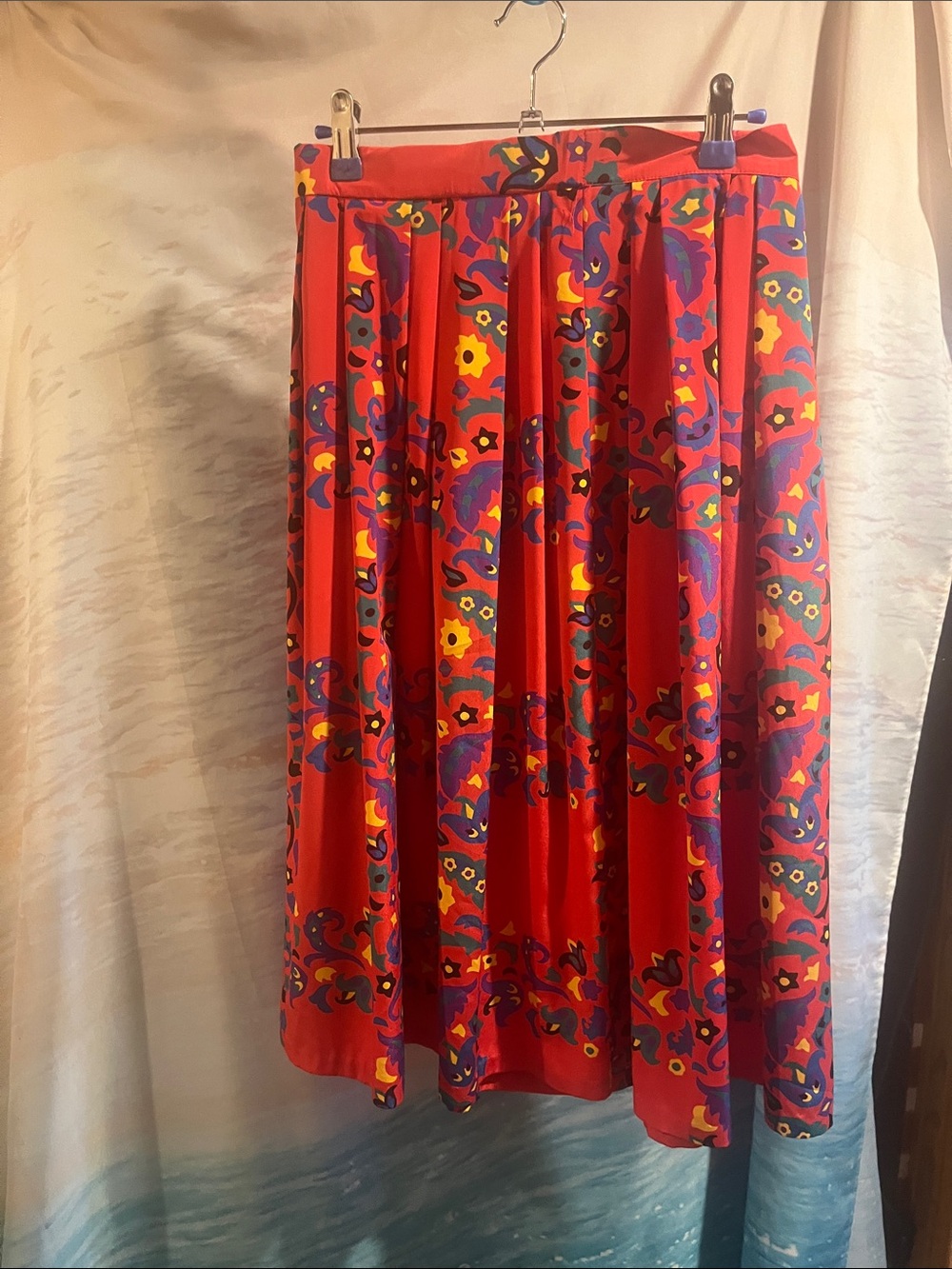 Vintage Malia Honolulu Red Floral Print Midi Skirt